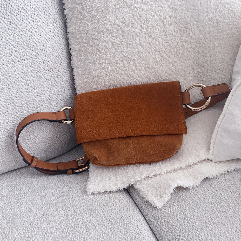 MANGO Suede Belt Bag with Golden Hardware